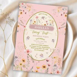 Invitation Fée de fleur sauvage de fantaisie première invitat