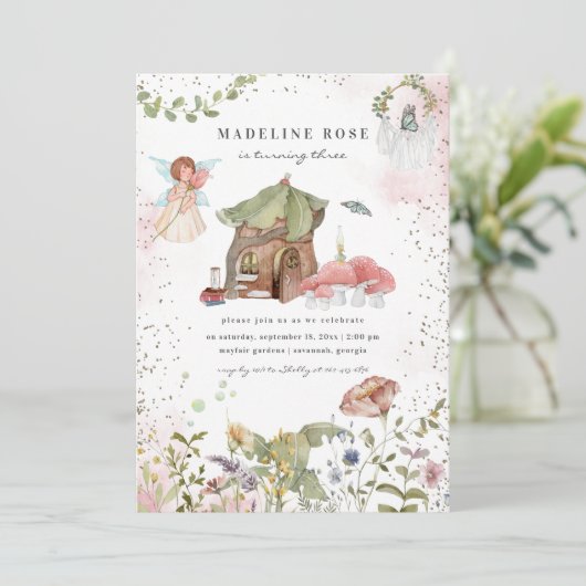 Invitation Fée de fleurs magiques Princesse fête d'anniversai (Debout devant)