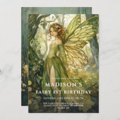 Invitation Fée de forêt enchantée 1er anniversaire (Devant / Derrière)