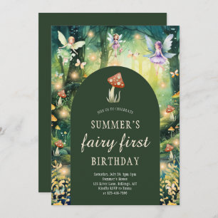 Invitation Fée de forêt enchantée Première fête d'anniversair