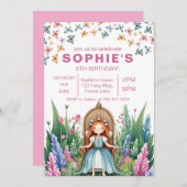 Invitation Fée de forêt enchantée princesse Anniversaire (Devant / Derrière)