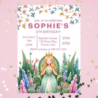 Invitation Fée de forêt enchantée princesse Anniversaire