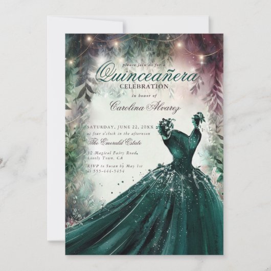 Invitation Fée de forêt enchantée Princesse Mauve Quinceanera (Devant)