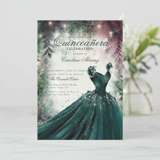 Invitation Fée de forêt enchantée Princesse Mauve Quinceanera (Debout devant)