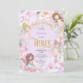 Invitation Fée de jardin avec fleur violet rose, 3e anniversa (Debout devant)