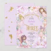 Invitation Fée de jardin avec fleur violet rose, 3e anniversa (Devant / Derrière)