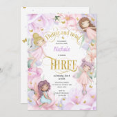 Invitation Fée de jardin avec fleur violet rose, 3e anniversa (Devant / Derrière)