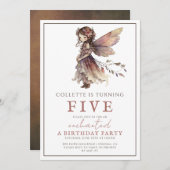 Invitation Fée de la fille 5e fête d'anniversaire (Devant / Derrière)