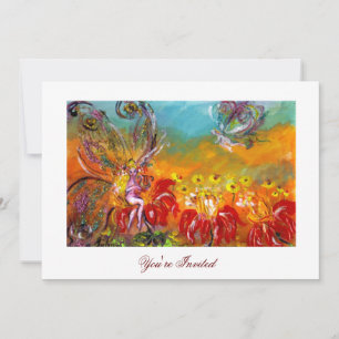 Invitation FÉE DE LA FLEUR ROUGE Fantaisie Florale Fête d'Été