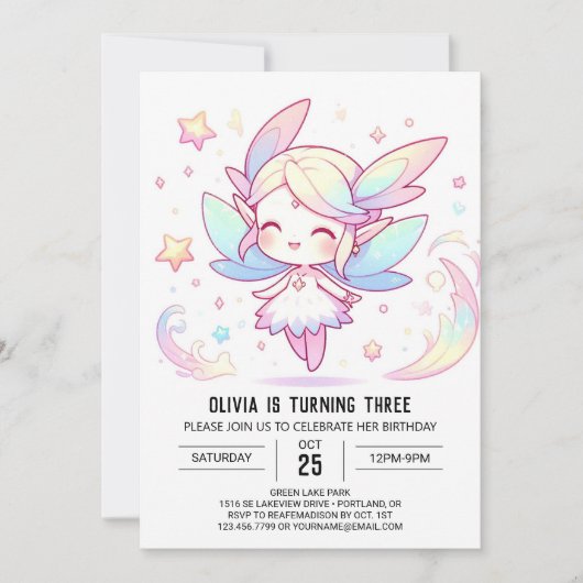 Invitation Fée de la Forêt Cute Anniversaire (Devant)