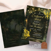Invitation Fée de la forêt enchantée d'or pour fille d'annive