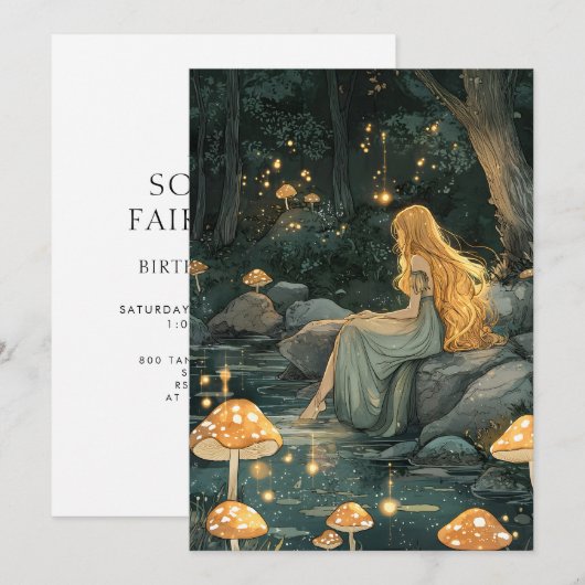 Invitation Fée de la Forêt Enchantée Premier Anniversaire  (Devant / Derrière)
