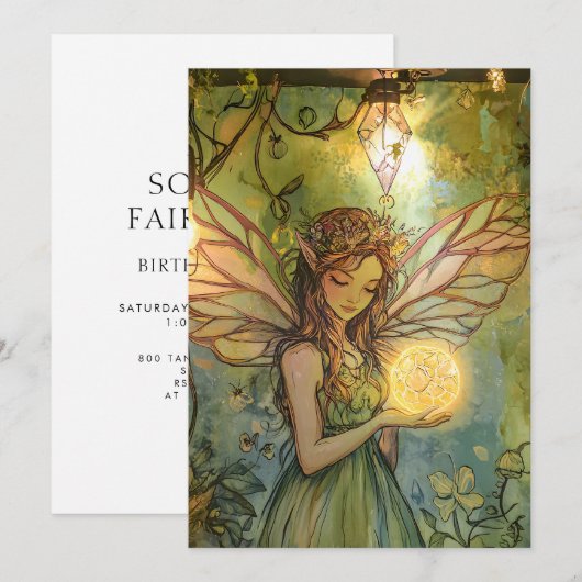 Invitation Fée de la Forêt Enchantée Premier Anniversaire (Devant / Derrière)
