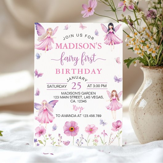Invitation Fée de la Forêt Enchantée Première Florale Anniver