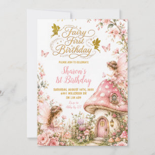 Invitation Fée de la Forêt Enchantée Rose Premier Anniversair