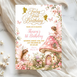 Invitation Fée de la Forêt Enchantée Rose Premier Anniversair