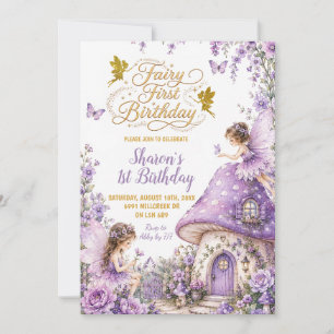 Invitation Fée de la Forêt Enchantée Violette Premier Anniver