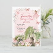 Invitation Fée de la forêt rose enchantée Premier anniversair (Debout devant)