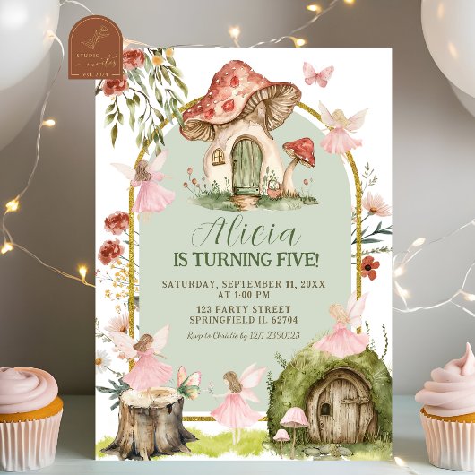 Invitation Fée de la forêt verte sauge enchantée Anniversaire
