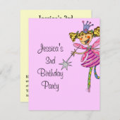 Invitation fée de princesse rose fille de 3 ans (Devant / Derrière)