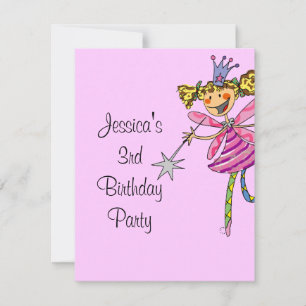 Invitation fée de princesse rose fille de 3 ans
