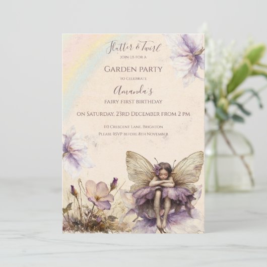 Invitation Fée des fleurs Papillon et Tourbillon Fille d'anni (Debout devant)