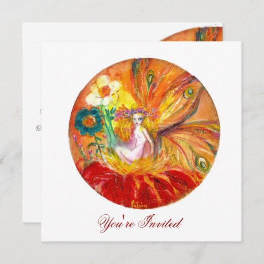 Invitation FÉE DES FLEURS rouge bleu jaune blanc (Devant / Derrière)