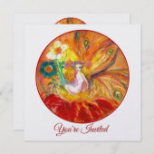 Invitation FÉE DES FLEURS Rouge Jaune Blanc Fantaisie Fête d' (Devant / Derrière)