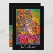 Invitation FÉE DES FLEURS SUR L'IRIS ROSE Fantaisie Noir Jaun (Devant / Derrière)