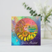 Invitation FÉE DES TOURNESOLS jaune bleu rose scintillement (Debout devant)