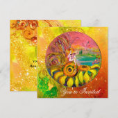 Invitation FÉE DES TOURNESOLS jaune orange rose scintille (Devant / Derrière)