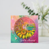 Invitation FÉE DES TOURNESOLS jaune vert rose scintillement (Debout devant)