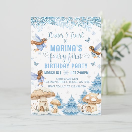 Invitation Fée d'hiver Première forêt enchantée Anniversaire (Debout devant)