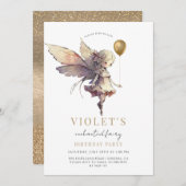 Invitation Fée d'or de la fille fête d'anniversaire (Devant / Derrière)