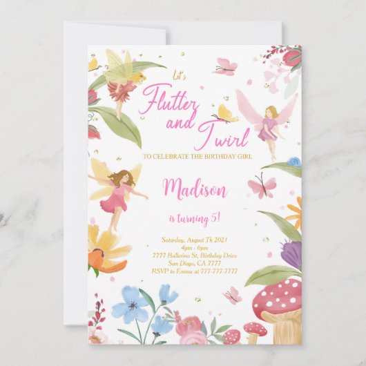 Invitation Fée dorée modifiable fête d'anniversaire (Devant)