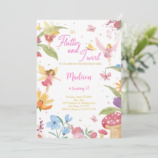 Invitation Fée dorée modifiable fête d'anniversaire (Debout devant)