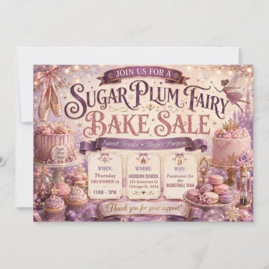 Invitation Fée Dragée Vente de Pâtisseries de Noël Magique (Devant)