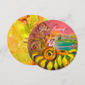 Invitation FÉE DU TOURNESOL jaune orange rose scintillement (Devant / Derrière)