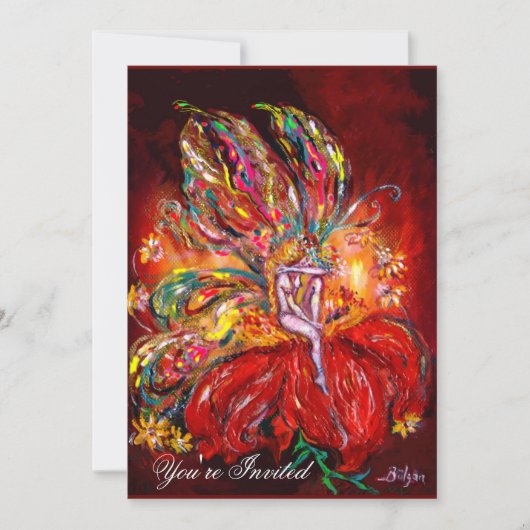 Invitation FÉE EN ROUGE jaune vert (Devant)