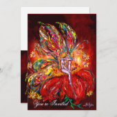 Invitation FÉE EN ROUGE jaune vert (Devant / Derrière)