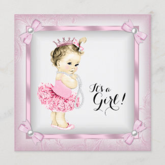 Invitation Fée en tutu de perle rose et blanche pour Baby Sho