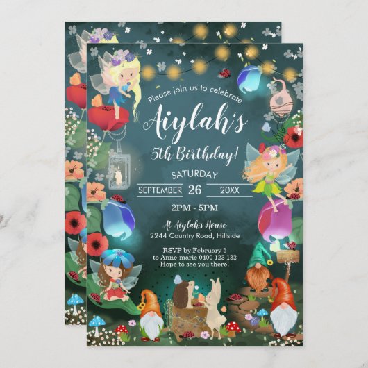 Invitation Fée Enchanted Forêt Fée Gnome (Devant / Derrière)