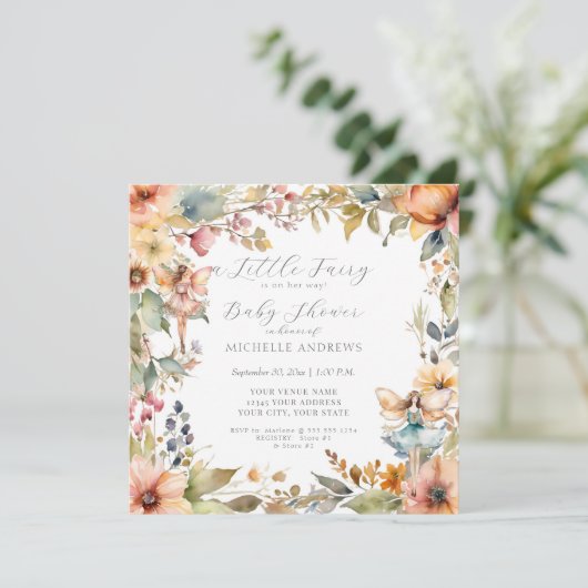 Invitation Fée enchantée Chute Florale Faisée Faisée Fille bé (Debout devant)