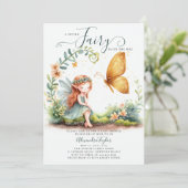 Invitation Fée Enchantée Emerald Or mignon bébé fille douche (Debout devant)