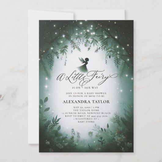 Invitation Fée Enchantée Forêt Émeraude Baby Girl Douche (Devant)