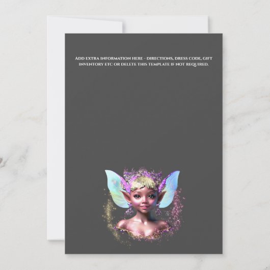Invitation Fée enchantée princesse ailes iridescentes doux 16 (Dos)