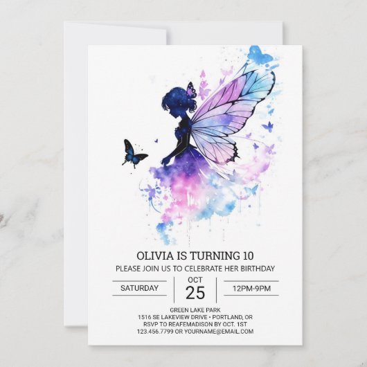 Invitation Fée Enchantée sur mesure fête d'anniversaire (Devant)