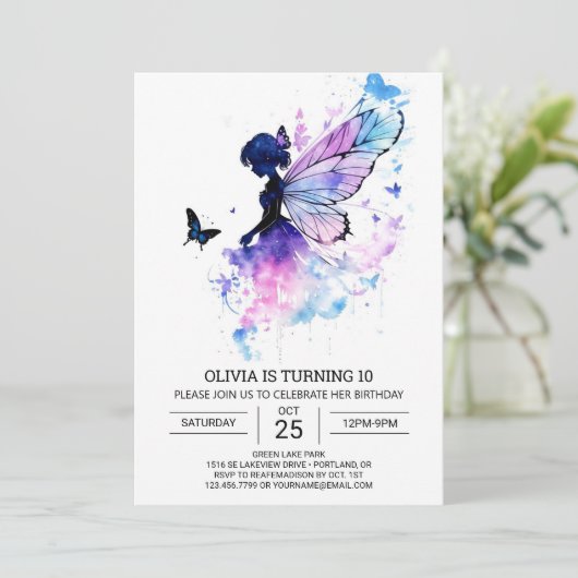 Invitation Fée Enchantée sur mesure fête d'anniversaire (Debout devant)