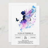 Invitation Fée Enchantée sur mesure fête d'anniversaire (Devant / Derrière)