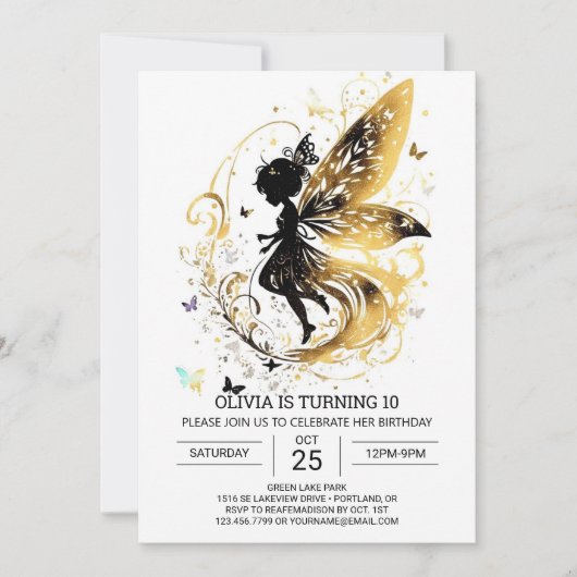 Invitation Fée Enchantée sur mesure fête d'anniversaire (Devant)